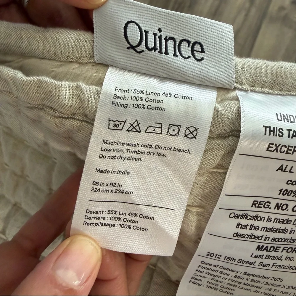 NEW Quince European Linen Cotton Stitch Quilt Natural Full/Queen - Picture 7 of 8